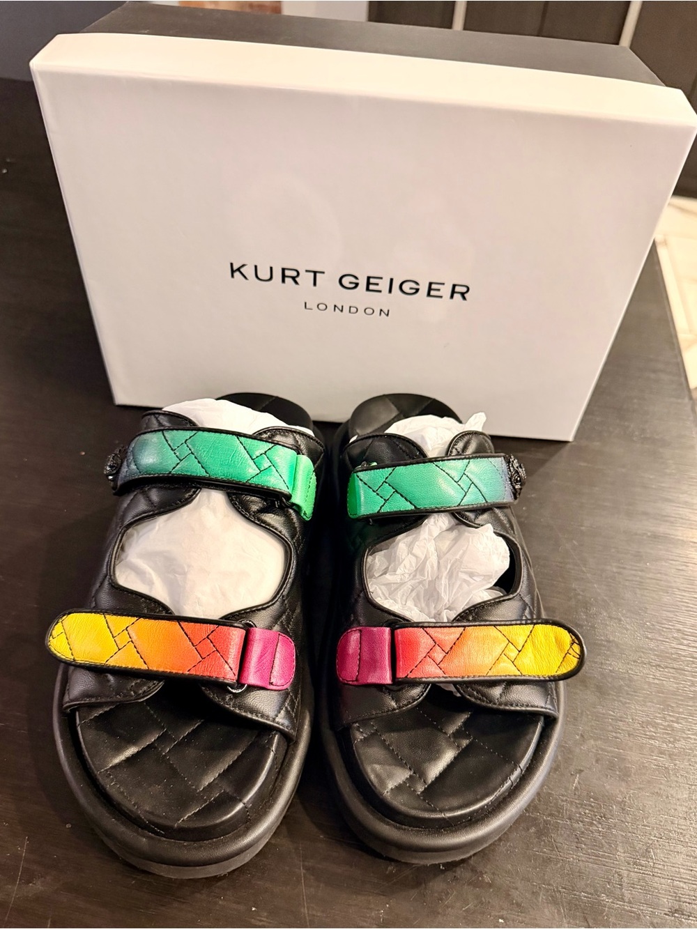 Kurt Geiger Mens Black Quilted Sandal with Straps Orson Slide Black/Comb Leather - Picture 3 of 6